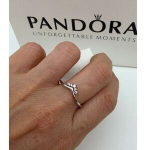 Pandora Crown V Ring Clear CZ Sterling Silver 925 ALE Size 7